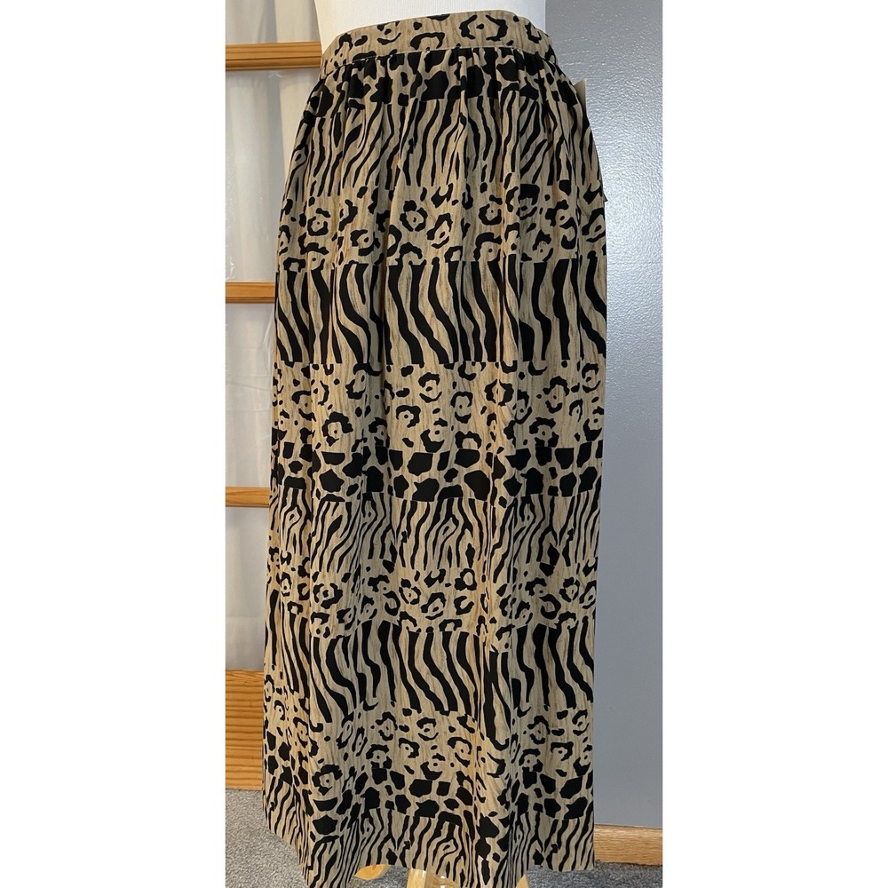 90s Nygard Animal Print Midi Skirt Sz 16 Black Beige Elastic Waist Deadstock $64